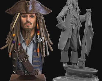 Standbeeld van Jack Sparrow STL-bestand van hoge kwaliteit, 3D digitaal printen STL-bestand voor 3D-printers, filmpersonages, games, figuren