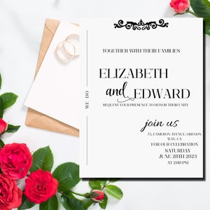 Minimalist Wedding Invitation Template Set, Editable Invitation, Simple wedding invitation, classic black & white wedding invite with rsvp