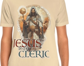 Jezus is mijn Cleric Priest Design Shirt | Christelijk T-shirt voor TTRPG-spelers | Cleric Armor-ontwerp | Op geloof gebaseerde kleding | Alternatief ontwerp 3