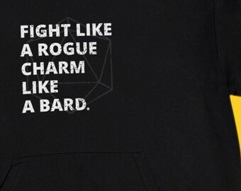 DND Rogue Hoodie | Roguish Charm: DND Hooded Sweatshirt | Fight like a Rogue, Charm like a Bard | Tabletop RPG Gifts, D20, Dm Gift