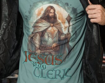 Jesus é meu clérigo camiseta de <br> Entrega Rápida? Camiseta cristã para jogadores de DND e RPG | Design de armadura de clérigo | Vestuário baseado na fé | Projeto Alternativo 1