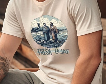 Fresh off the Boat Shirt | Funny Christian Tee for Pun-Lovers | Peter and Jesus Walking on Water Design | Faith-Based Apparel