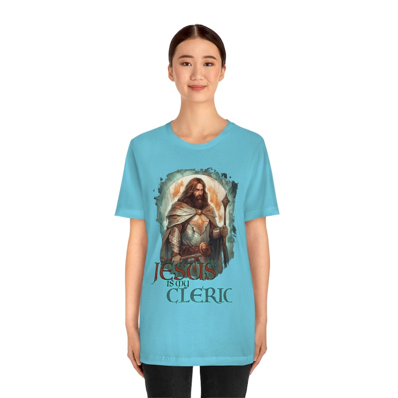Jesus is My Cleric Shirt | Christian Tee for DND and RPG Players | Cleric Armor Design | Faith-Based Apparel | Alternate Design 1 image 6