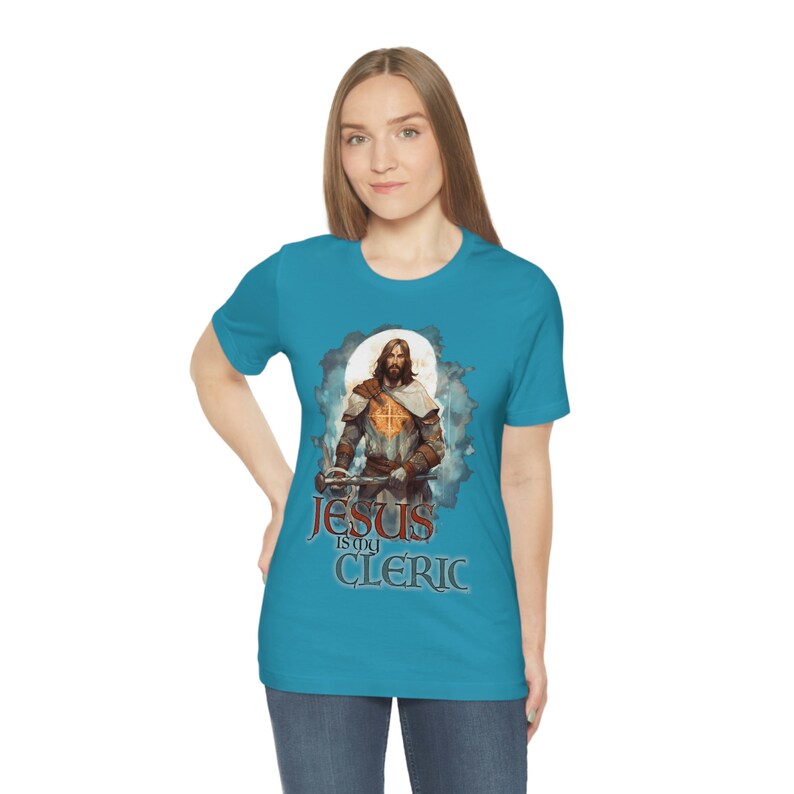 Jesus är min prästskjorta | Kristen t-shirt för DND- och RPG-spelare | Prästrustningsdesign | Trosbaserade kläder | Alternativ design 2 bild 9