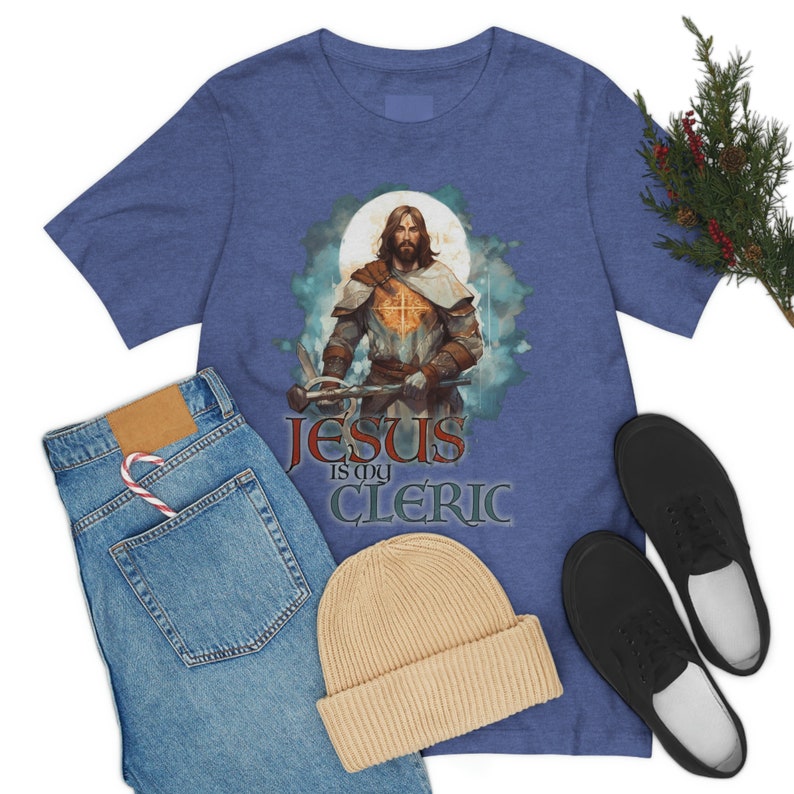 Jesus är min prästskjorta | Kristen t-shirt för DND- och RPG-spelare | Prästrustningsdesign | Trosbaserade kläder | Alternativ design 2 bild 8