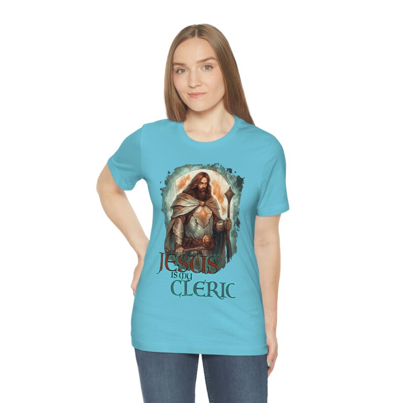 Jesus is My Cleric Shirt | Christian Tee for DND and RPG Players | Cleric Armor Design | Faith-Based Apparel | Alternate Design 1 image 5