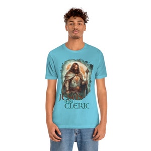 Jesus is My Cleric Shirt | Christian Tee for DND and RPG Players | Cleric Armor Design | Faith-Based Apparel | Alternate Design 1 image 7
