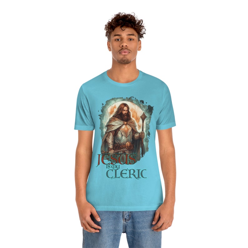 Jesus is My Cleric Shirt | Christian Tee for DND and RPG Players | Cleric Armor Design | Faith-Based Apparel | Alternate Design 1 image 7