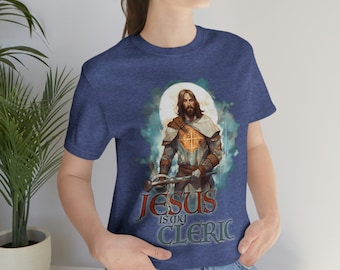 Jesus is My Cleric Shirt | Christian Tee for DND and RPG Players | Cleric Armor Design | Faith-Based Apparel | Alternate Design 2