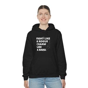 DND Rogue Hoodie | Roguish Charm: DND Hooded Sweatshirt | Fight like a Rogue, Charm like a Bard | Tabletop RPG Gifts, D20, Dm Gift image 4
