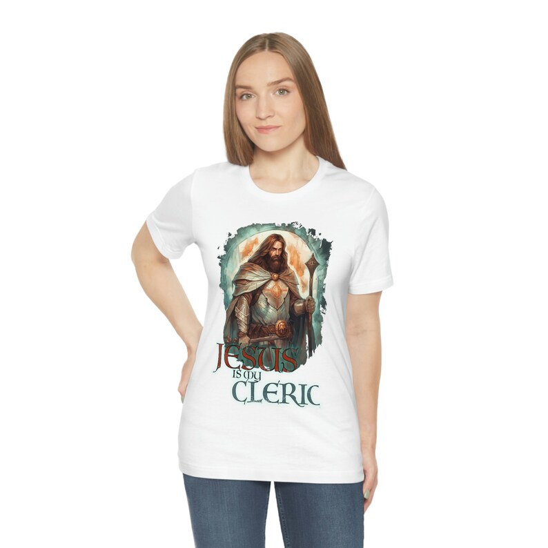 Jesus is My Cleric Shirt | Christian Tee for DND and RPG Players | Cleric Armor Design | Faith-Based Apparel | Alternate Design 1 image 9