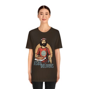 Jesus Delivers Christian Tee Shirt with Pizza Delivery Guy Design | Faith-Based Apparel for Pizza Lovers | Inspirational and Fun Jesus Shirt image 6