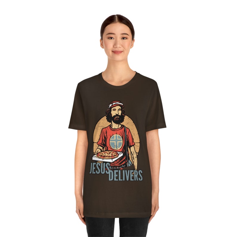 Jesus Delivers Christian Tee Shirt with Pizza Delivery Guy Design | Faith-Based Apparel for Pizza Lovers | Inspirational and Fun Jesus Shirt image 6