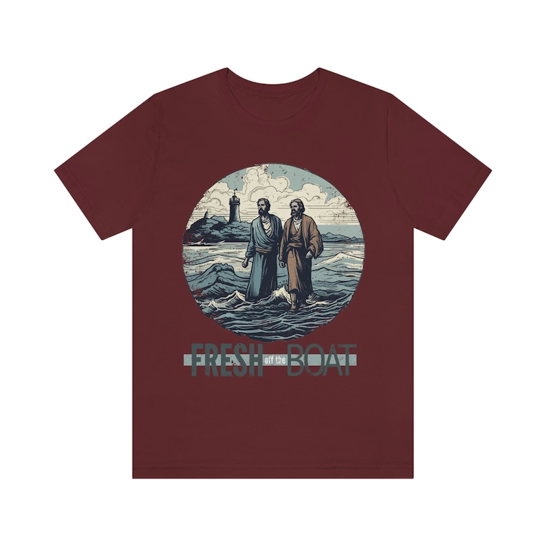 Fresh off the Boat Shirt | Lustiges christliches T-Shirt für Wortspiel-Liebhaber | Petrus und Jesus auf dem Wasser gehend Design | Glaube-basierte Kleidung Bild 7