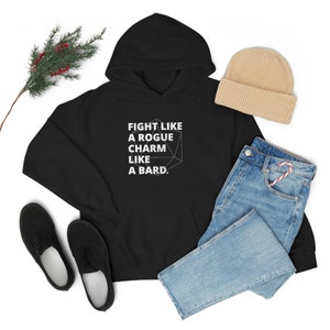 DND Rogue Hoodie | Roguish Charm: DND Hooded Sweatshirt | Fight like a Rogue, Charm like a Bard | Tabletop RPG Gifts, D20, Dm Gift image 6