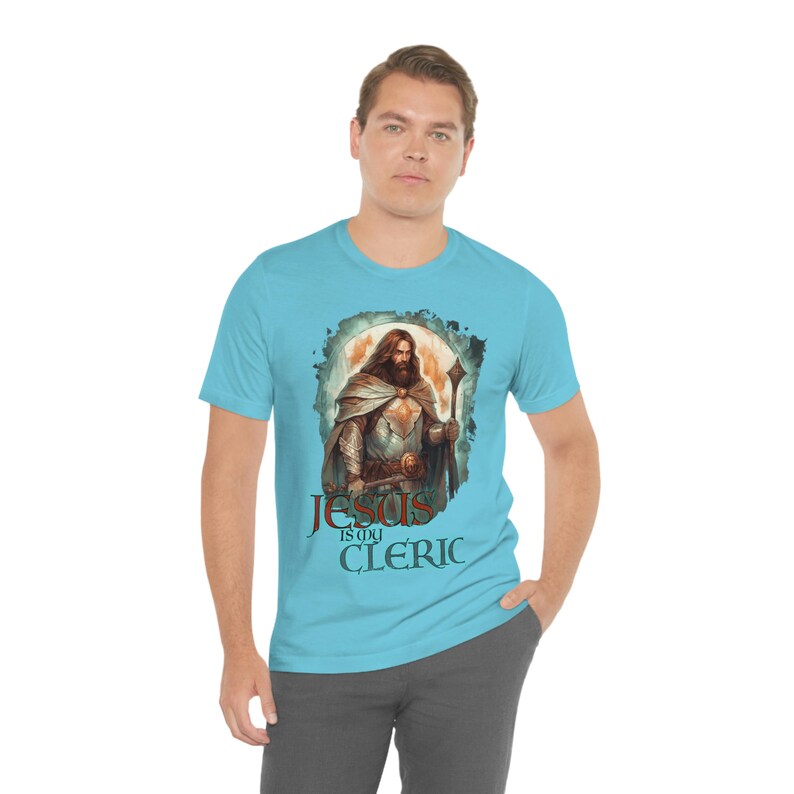 Jesus is My Cleric Shirt | Christian Tee for DND and RPG Players | Cleric Armor Design | Faith-Based Apparel | Alternate Design 1 image 8