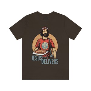 Jesus Delivers Christian Tee Shirt with Pizza Delivery Guy Design | Faith-Based Apparel for Pizza Lovers | Inspirational and Fun Jesus Shirt image 4