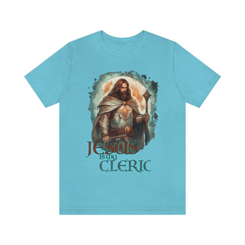 Jesus is My Cleric Shirt | Christian Tee for DND and RPG Players | Cleric Armor Design | Faith-Based Apparel | Alternate Design 1 image 3