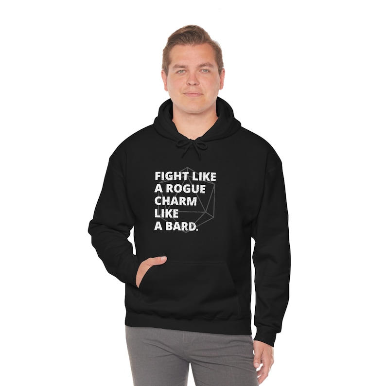 DND Rogue Hoodie | Roguish Charm: DND Hooded Sweatshirt | Fight like a Rogue, Charm like a Bard | Tabletop RPG Gifts, D20, Dm Gift image 5