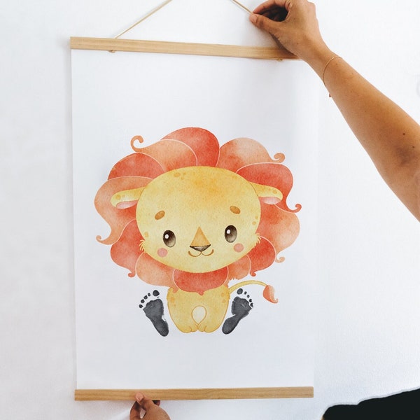 Baby Lion Print, Baby-Safe Foot Print Kit, Nursery Wall Art