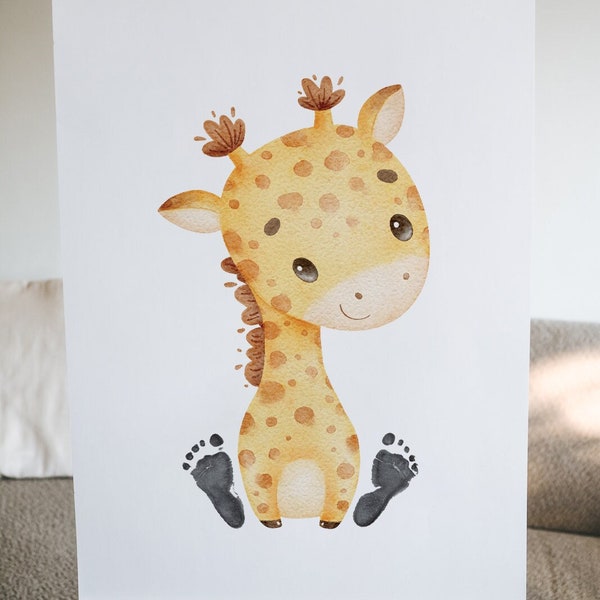 Giraffe Print, Baby-Safe Foot Print Kit, Nursery Wall Art