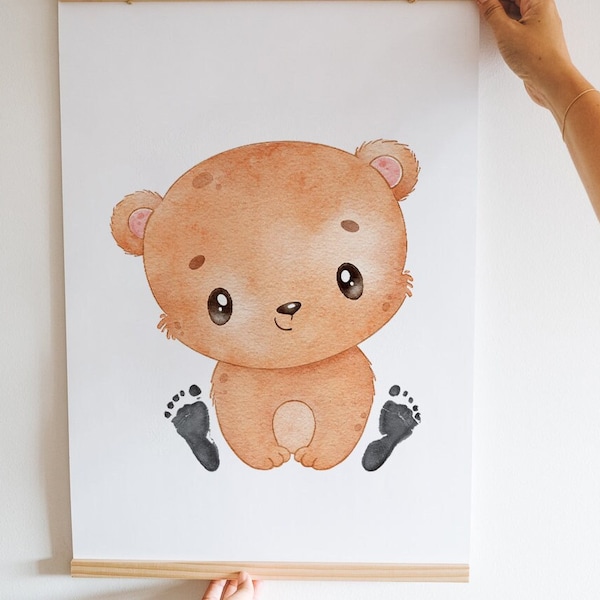 Bear Print, Baby-Safe Foot Print Kit, Nursery Art