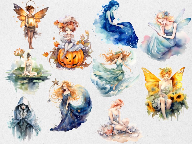 Magical Fairies Clipart, Watercolor Colorful Different Fairies PNG ...