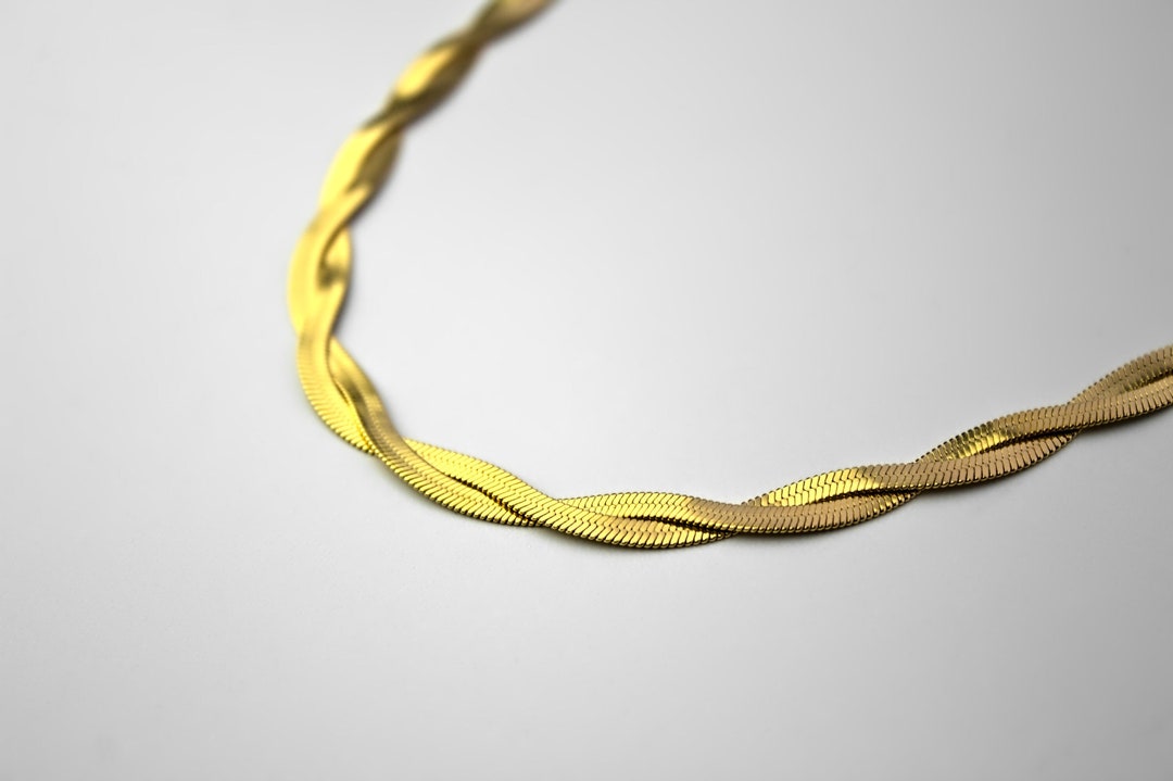 Gold Herringbone Necklace Twisted Snake Chain Women Gift for Her 18k
