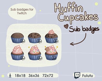 Paquete de insignias de suscripción azul de Muffin Cupcake / Twitch / Discord / YouTube / Emoticones de transmisión Kawaii Cute VTuber Pink Bake
