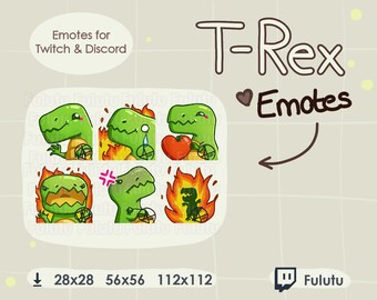 T-Rex Emote Paket | Zucken | Discord | YouTube | Kawaii niedlich T-Rex Dino Dinosaurier Rawr Feuer VTuber Piercings Emotes