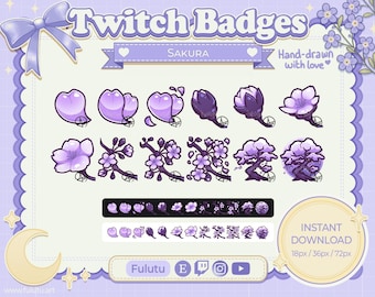 Purple Sakura Sub Abzeichen | Zucken | Discord | YouTube | Kawaii niedlich Pflanze Blume Kirschblüte VTuber Piercings Emotes