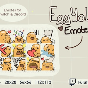 Egg Yolk Emote Pack | Twitch | Discord | YouTube | Kawaii Cute VTuber Streaming Emotes
