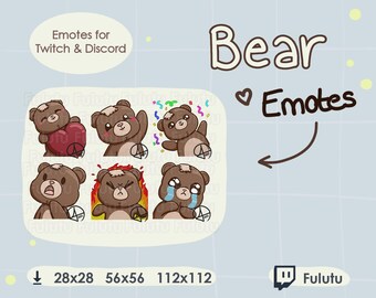 Braunbär Emote Paket | Zucken | Discord | YouTube | Kawaii Süß VTuber Teddy Plüschtier Stofftier Piercings Emotes