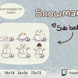 Snowman Sub Badge Pack | Twitch | Discord | YouTube | Kawaii Cute Melting Snow Winter Christmas VTuber Streaming Emotes
