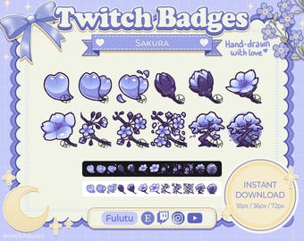 Blue Sakura Sub Badge Set | Zucken | Discord | YouTube | Kawaii niedlich Pflanze Blume Kirschblüte VTuber Piercings Emotes