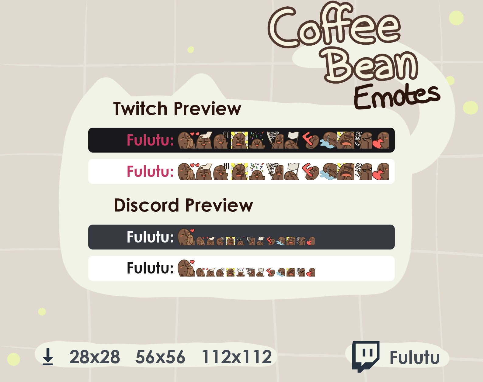 Coffee Bean Emote Pack Twitch Discord Youtube Kawaii Cute Vtuber