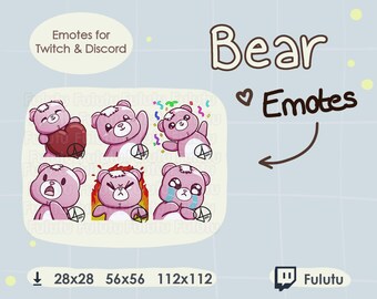 Pinker Bär Emote Paket | Zucken | Discord | YouTube | Kawaii Süß VTuber Teddy Plüschtier Stofftier Piercings Emotes