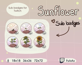 Sonnenblume Sub Badge Pack | Zucken | Discord | YouTube | Kawaii süsse Pflanzen Blumen Tarot VTuber Piercings Emotes