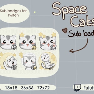 Space Cats White Sub Badge Pack | Twitch | Discord | YouTube | Kawaii Cute VTuber Kitty Cat Streaming Emotes