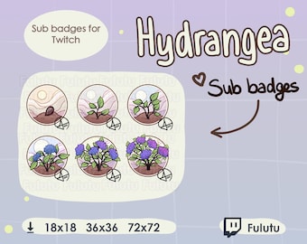 Hortensien Sub Badge | Zucken | Discord | YouTube | Kawaii süsse Pflanzen Blumen Tarot VTuber Piercings Emotes