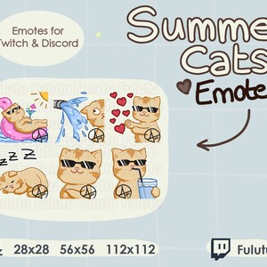 Summer Cats Ginger Emote Pack | Twitch | Discord | YouTube | Kawaii Cute VTuber Orange Kitty Cat Streaming Emotes