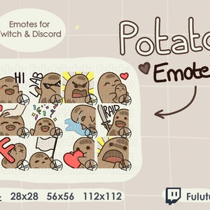 Potato Emote Pack | Twitch | Discord | YouTube | Kawaii Cute VTuber Streaming Emotes