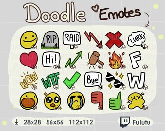 Doodle Emote Paket - 24 Emotes | Zucken | Discord | YouTube | Kawaii einfach lustig VTuber Piercings Emotes