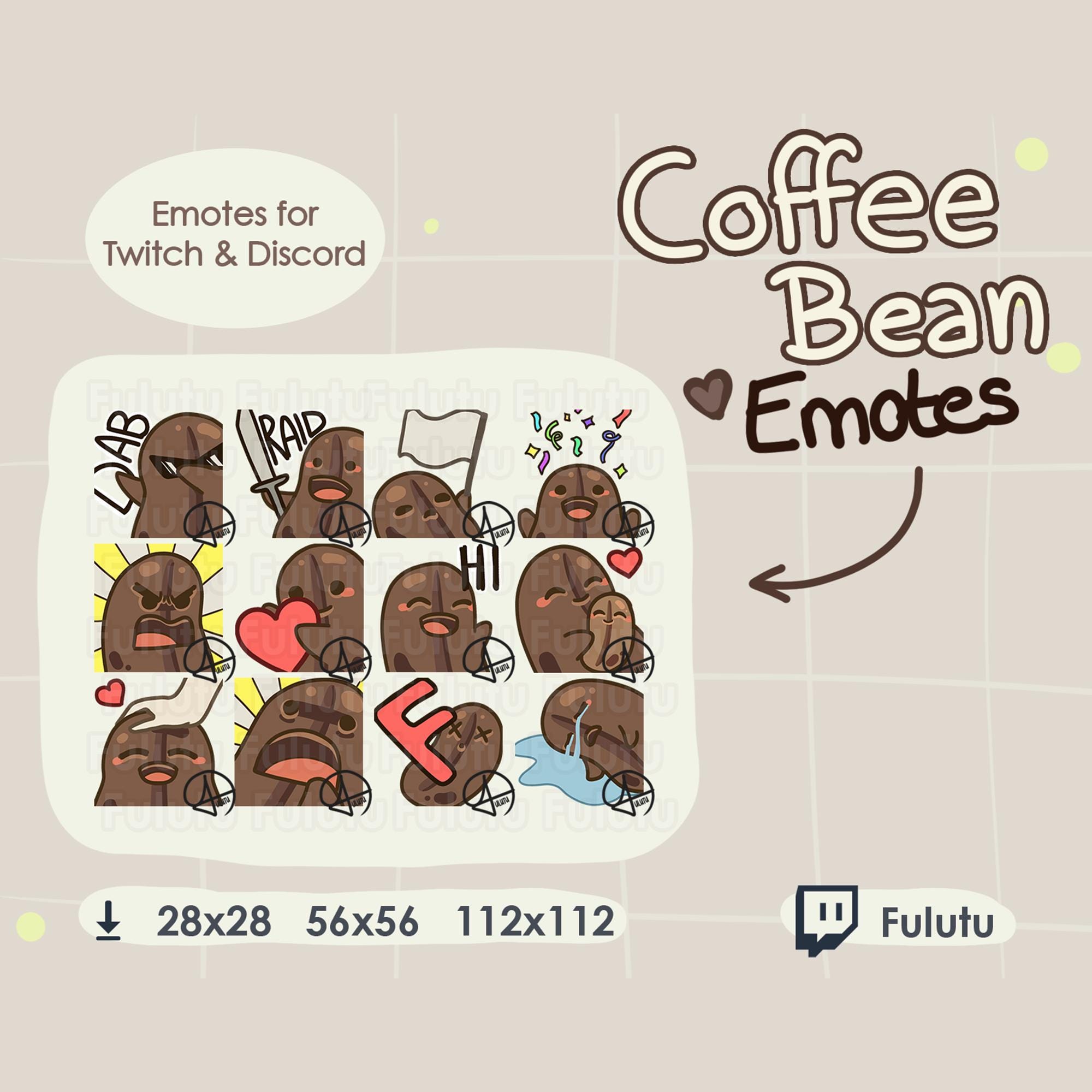Coffee Bean Emote Pack | Twitch | Discord | Youtube | Kawaii Cute