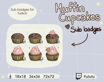 Paquete de insignias de suscripción doradas de Muffin Cupcake / Twitch / Discord / YouTube / Emoticones de transmisión Kawaii Cute VTuber Pink Bake