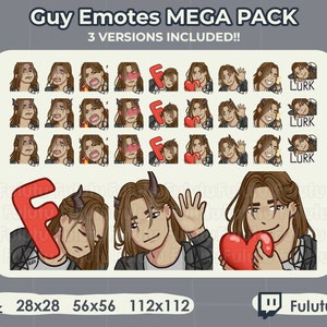 Guy Emote MEGA Pack | Brown Long Hair, Tan | Twitch | Discord | YouTube | Demon Boy Horns Male Streaming VTuber Emotes