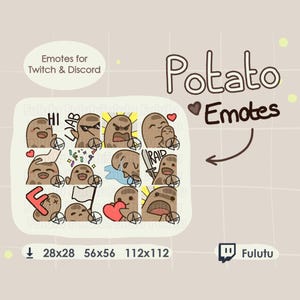 Potato Emote Pack | Twitch | Discord | YouTube | Kawaii Cute VTuber Streaming Emotes