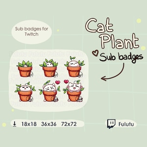 Cat Plants Sub Badge Pack | Twitch | Discord | YouTube | Kawaii Cute Plant Pot VTuber Streaming Emotes