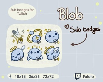 Blue Blob Sub Abzeichen | Zucken | Discord | YouTube | Niedliche Himmlische Engel Slime Flügel VTuber Piercings Emotes