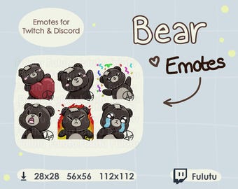 Schwarzer Bär Emote Paket | Zucken | Discord | YouTube | Kawaii Süß VTuber Teddy Plüschtier Stofftier Piercings Emotes